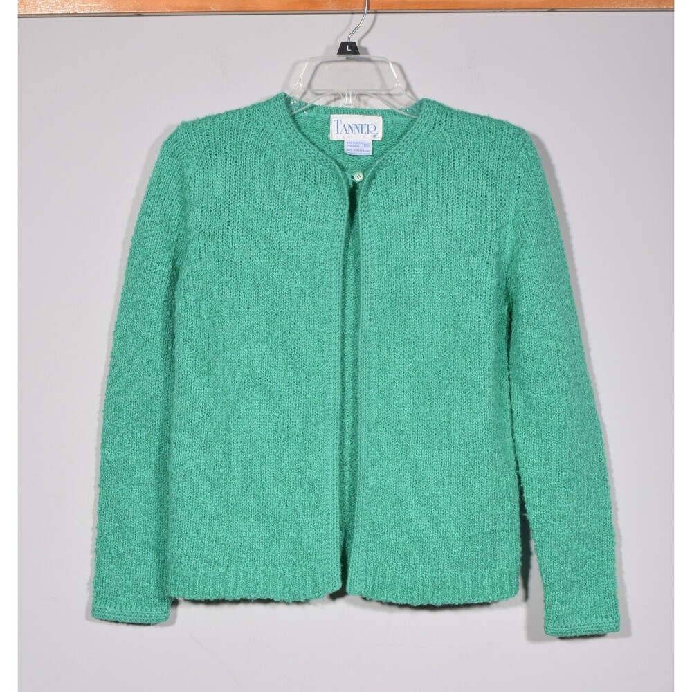 Vintage Tanner Wool Blend Kelly Green One Button Open Front Cardigan Sweater S